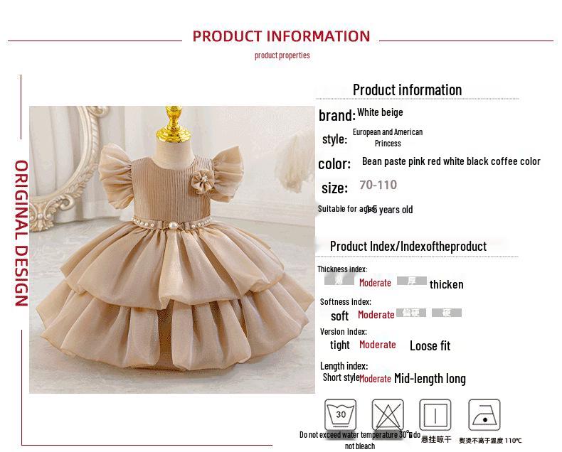 Frühlings-/Sommer-Festkleid für Kinder mit Perlen & 3D-Blumen - Kleinkind & Kleinkind