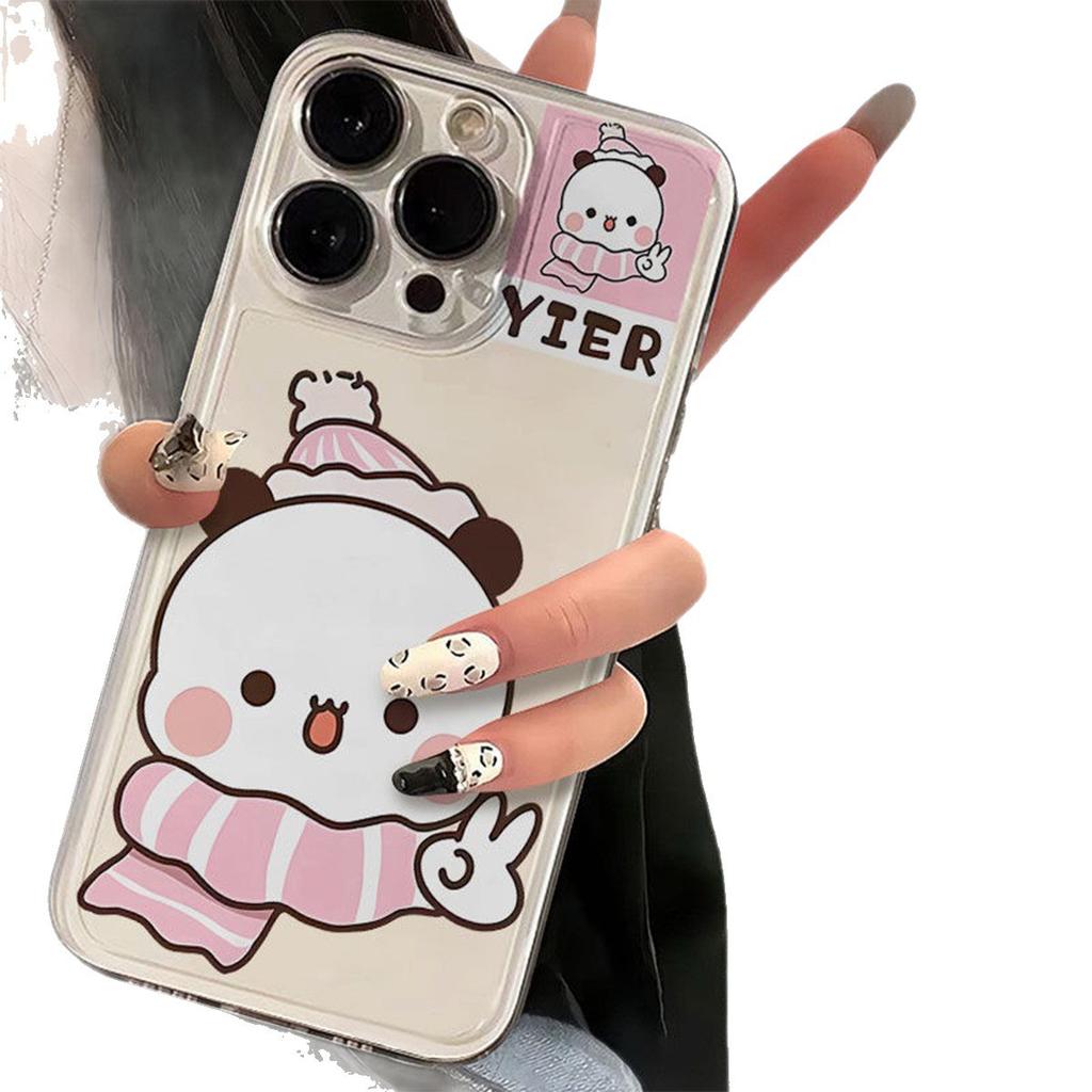For Apple Phone Protective Case Pattern Phone Case Transparent Tape Pattern Transparent Cartoon Girl Cute and Fashionable Instagram Style