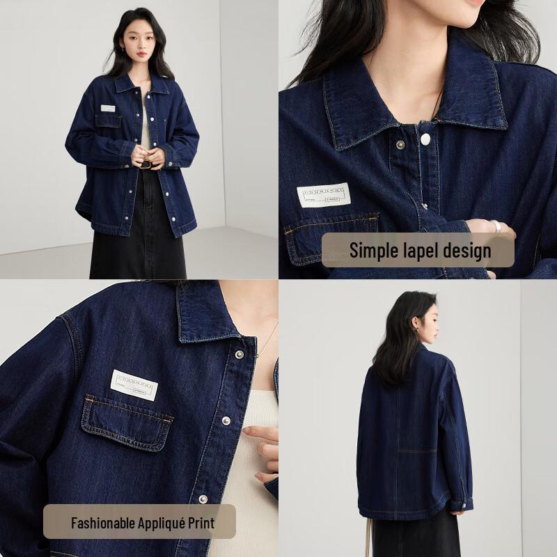 Elva' Island Women's Loose Fit Long Sleeve Denim Jacket