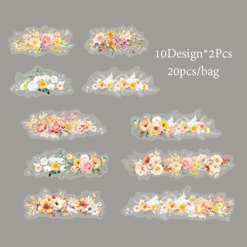 

20 шт./упак. наклейки из ПЭТ, озеленение растений, цветочная тема, сделай сам, материал для украшения, серия «Цветок и море», великолепное украшение ручной работы
