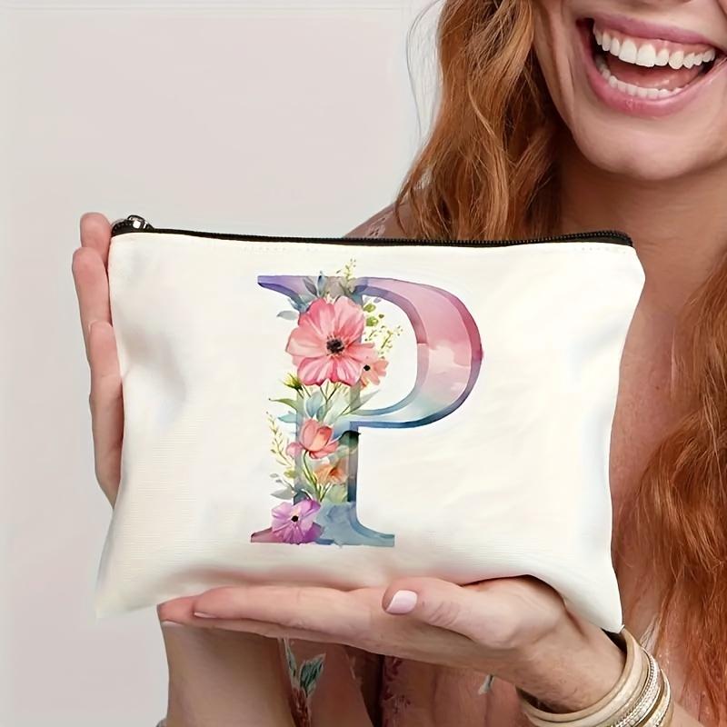 1pc Floral Alphabet Cosmetic Bag -Perfect For Travel, Weddings, And Bachelorette Parties For Bridesmaids And Maid Of Honor