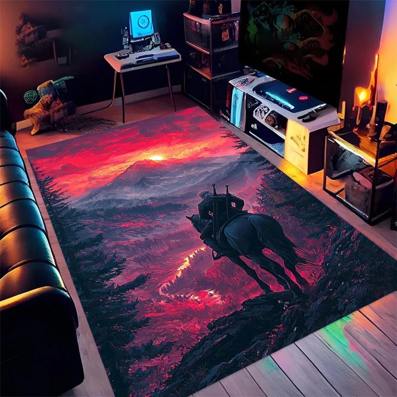Mountain Rider Sunset Carpet Home Decor Living Room and Bedroom Mats Dormitory Decoration Art Bathroom Mat