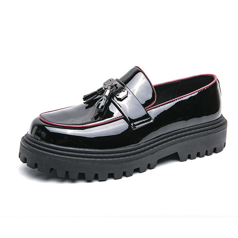 Men s Comfortable Height Increasing Tassel Loafers - Casual Brogue Slip-on Leather Shoes 40 чёрный/красный