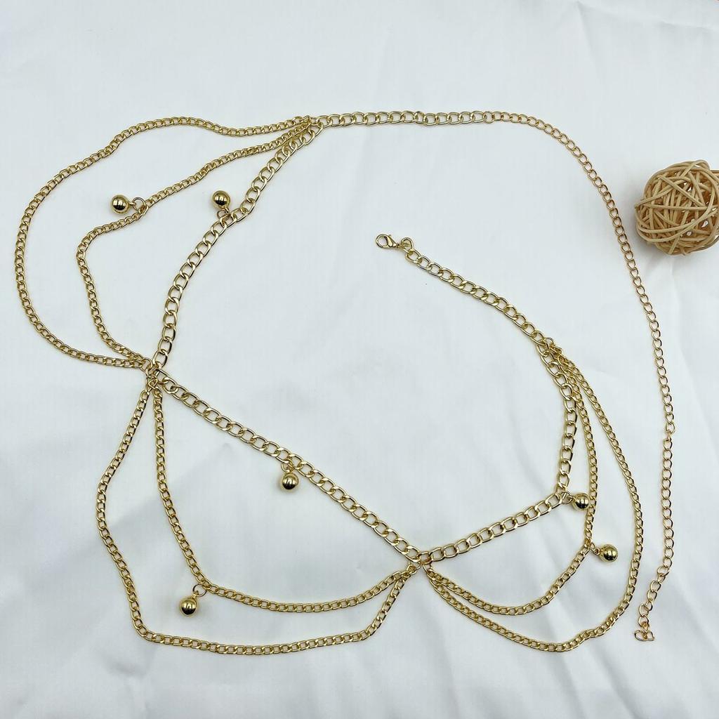 Simple ball pendant waist chain women's versatile multi-layer wavy fringed body chain