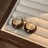 Silver Needle Tiger Eye Geometric Irregular Stud Earrings - Autumn Winter Retro Niche High-End Style.