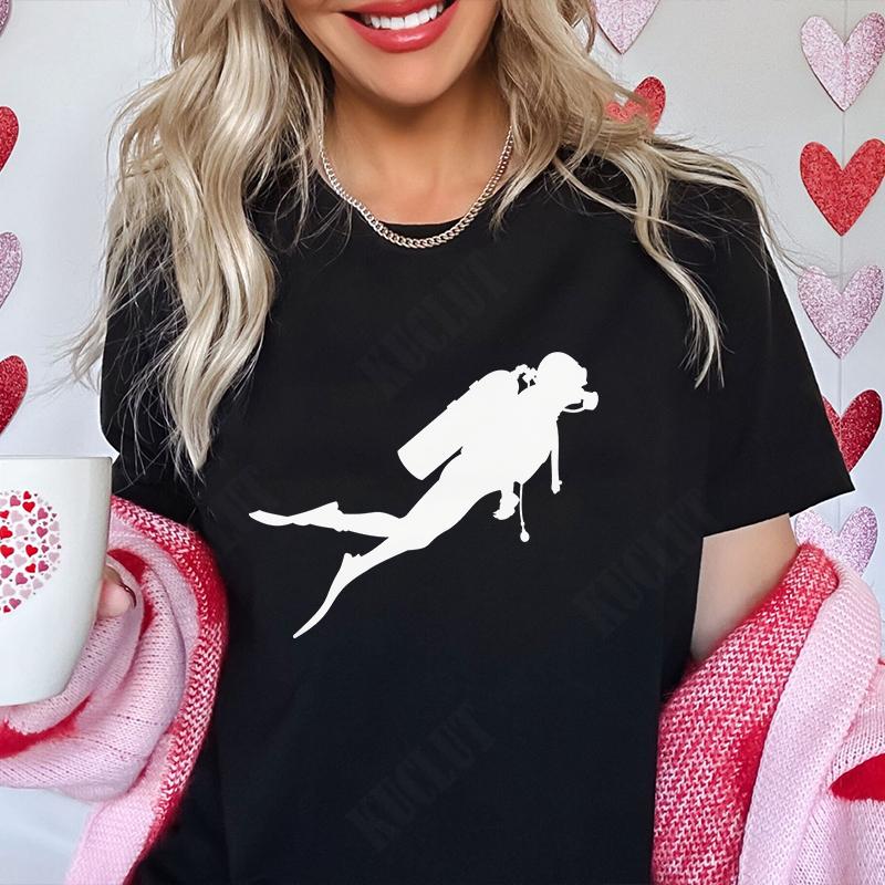 Divertente Stampa Grafica Subacqueo T Shirt Subacqueo Top Moda Girocollo Manica Corta Taglie Forti Donna T-Shirt