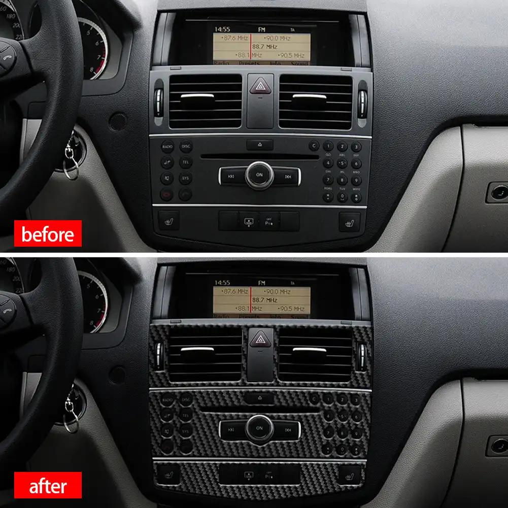 3Pcs/Set Carbon Fiber Console Air Conditioning CD Panel Decoration Cover Trim for Mercedes Benz C Class W204 2007-2010