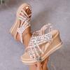 Spring and Summer New Slope Heel Platform Women's Shoes Large Size Printing Casual Platform Muffin Fish Mouth Sandals Women