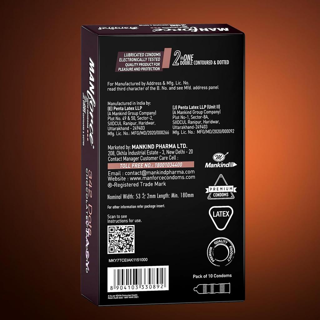 Manforce Xotic Chocolate Flavoured Condoms for Men | 10 Pcs | Dotted, Contoured, & Lubricated Latex Condoms | For Enhanced Pleasure of Both
