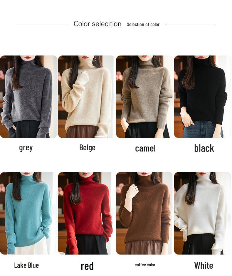 Women's High Neck Ribbed Wool Sweater - Loose Fit Plus Size, Autumn/Winter Knit Base Layer