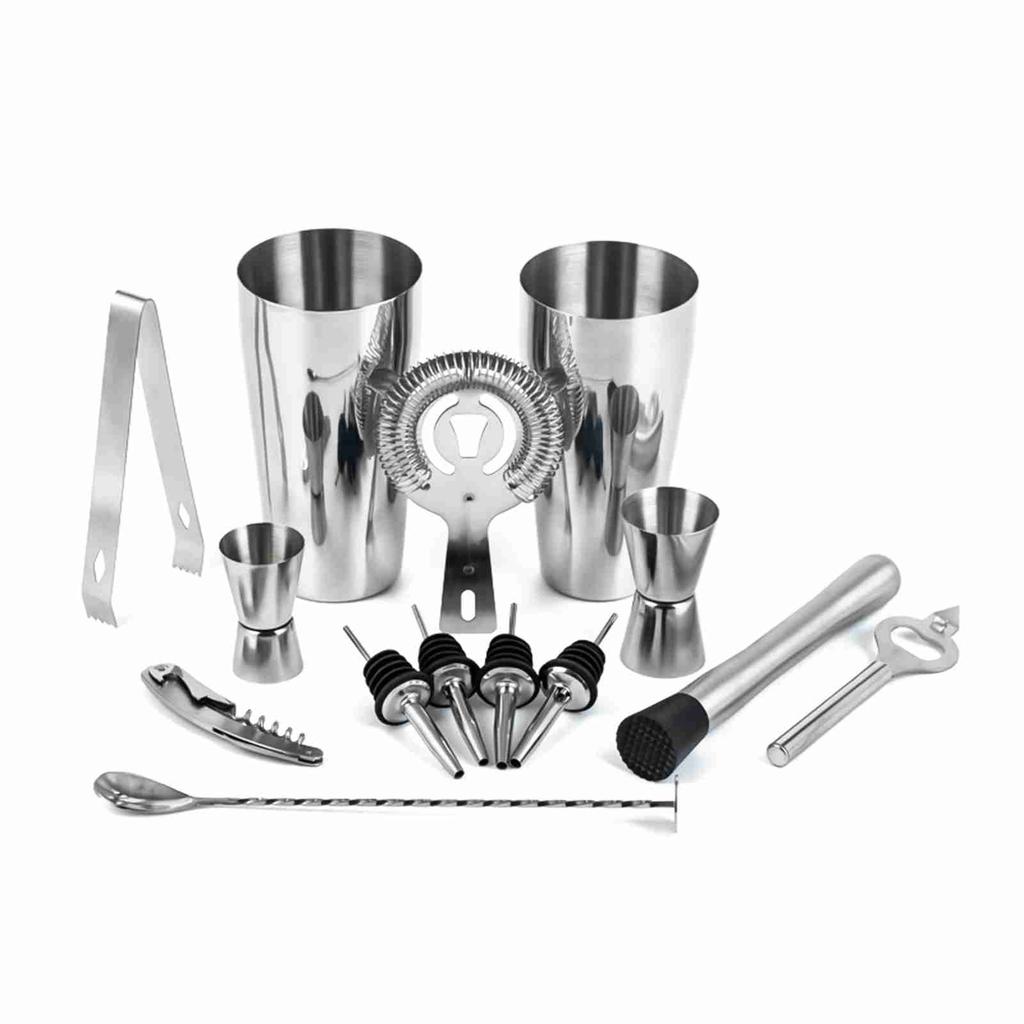 Kit da Barman, Set Shaker per Cocktail da 15 Pezzi, Set di Attrezzi da Bar, per Mojito, , Margarita, Whiskey con Frantoio per Ghiaccio, Pinze