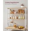 VASAGLE Kitchen Shelf Stand Rack Microwave Shelf Stand 6 Tier 6 Shelves and 6 Hooks Microwave Steel Frame Industrial Design 40 x 80 x 167 cm Oak White