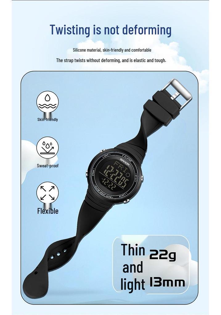 Sanda Large Dial Luminous Waterproof Sports Watch with Multi-function Alarm for Students