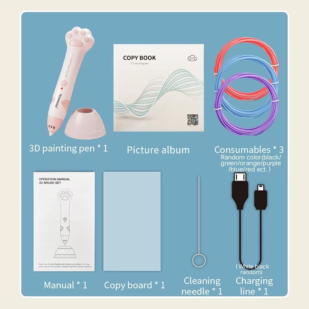 

Низкотемпературная 3D-ручка для печати, полный набор 3D-ручки с 3 цветами, 1,75 мм/0,068 дюйма, нить PCL, лучший подарок на Рождество, день рождения, ручка DIY, перезаряжаемая через USB розовый