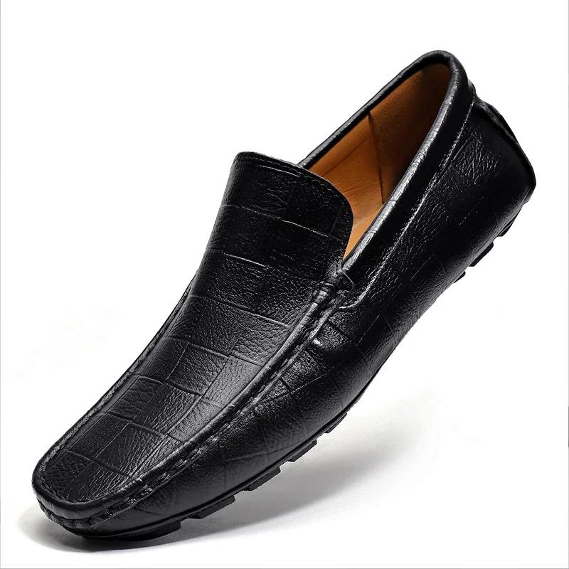 

Fashion 2025 Brand Men s Spring Comfortable Cowhide Business Soft Bottom Bean Shoes Fashion New Men s Breathable Anti Slip Driving Shoes 38 чёрный