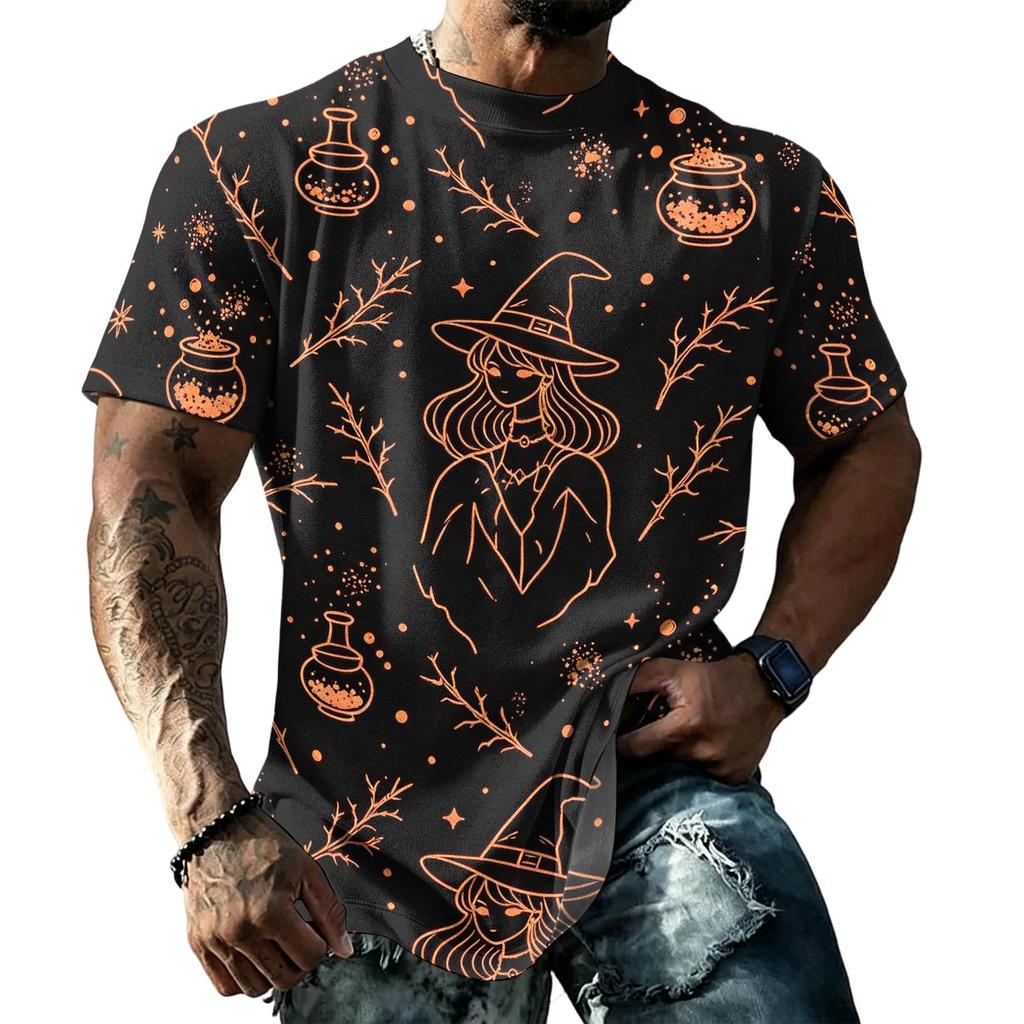 Unisex Loose Fit Casual Short Sleeve T Shirt Halloween Themed Print Top Comfortable Everyday Wear