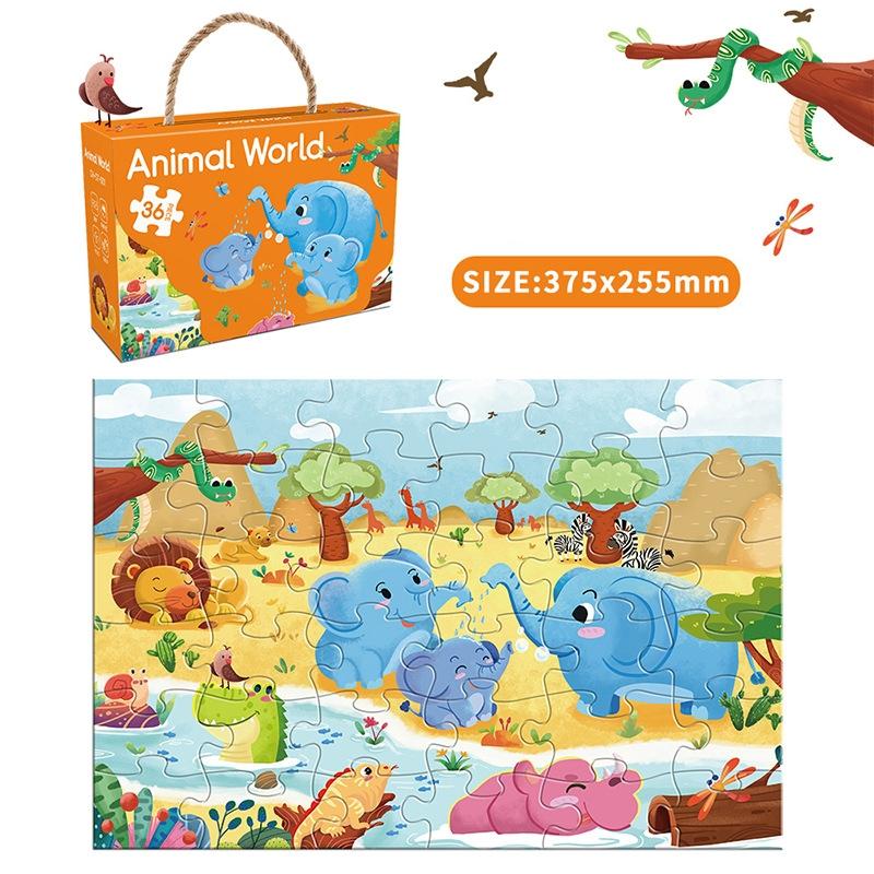 

Детский бумажный набор-пазл 36 штук, тема животные, развивающая обучающая игрушка, кейс с ручкой для переноски, подарок для детей от 3 до 6 лет Animal World
