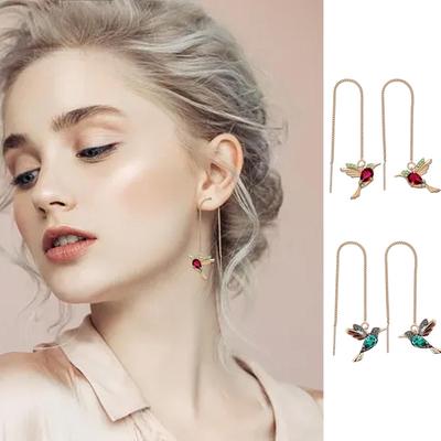 1 Pair Unique Long Drop Earrings Bird Pendant Tassel Crystal Pendant Earrings Ladies Jewelry Design 2 Colors Hummingbird Earring