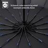 16 Rippen, dreifach faltbarer automatischer Regenschirm, Morandi-Farben, Sonnenschutz, UV-Schutz, regenfest, doppelter Verwendungszweck