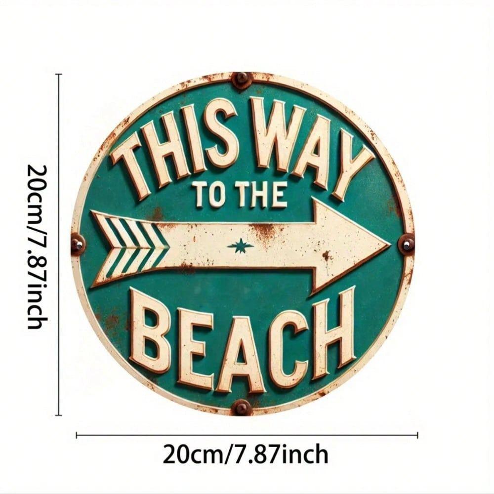 Metal Wall Art Vintage Beach Sign Round Tin Poster Marine Home Decor