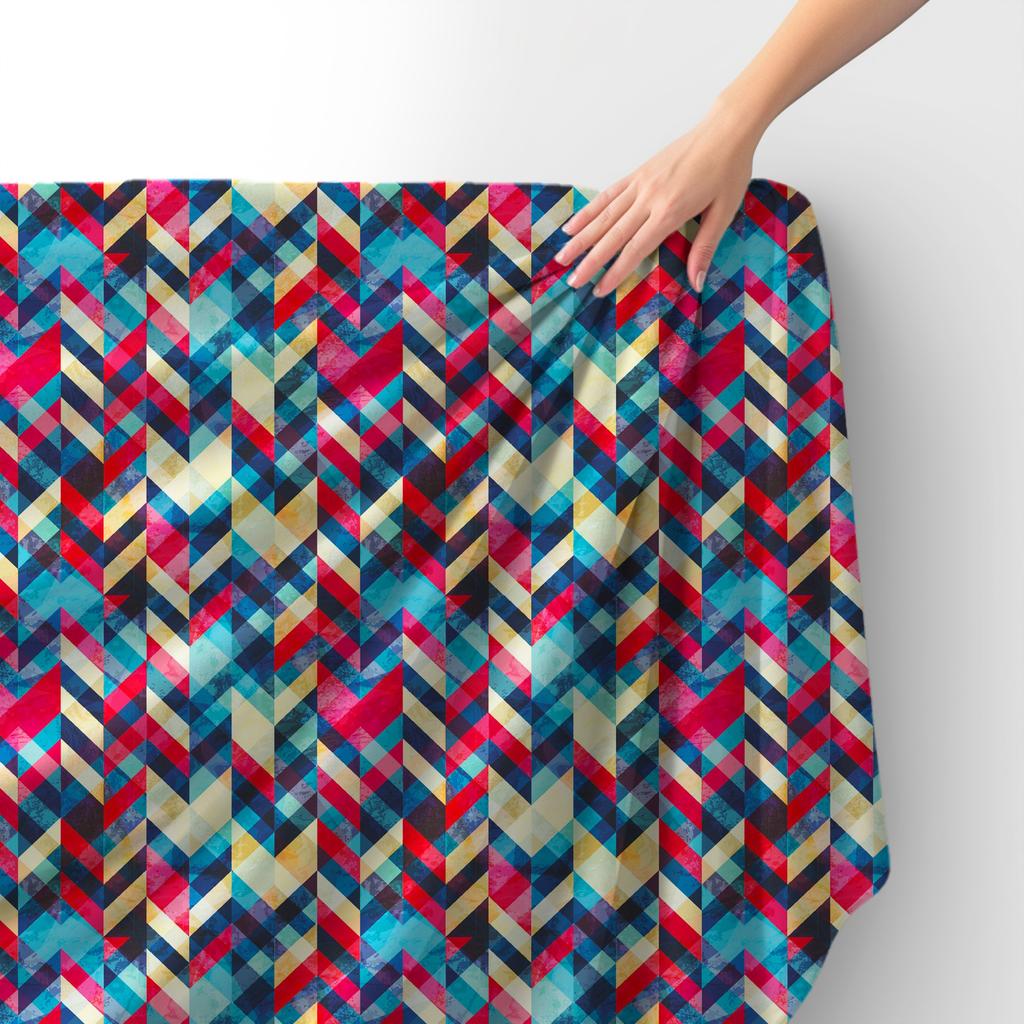 Royal Samt Stoff Polyester Zum Nähen - Motiv Farbiges Fischgrätenmuster