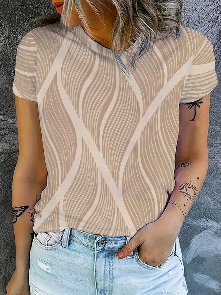 Vintage Summer Women's 3D Wave Printed T-Shirt Graphics Tees Fashion Short Sleeves Tops Round Neck T-Shirts Y2k Woman Clothing