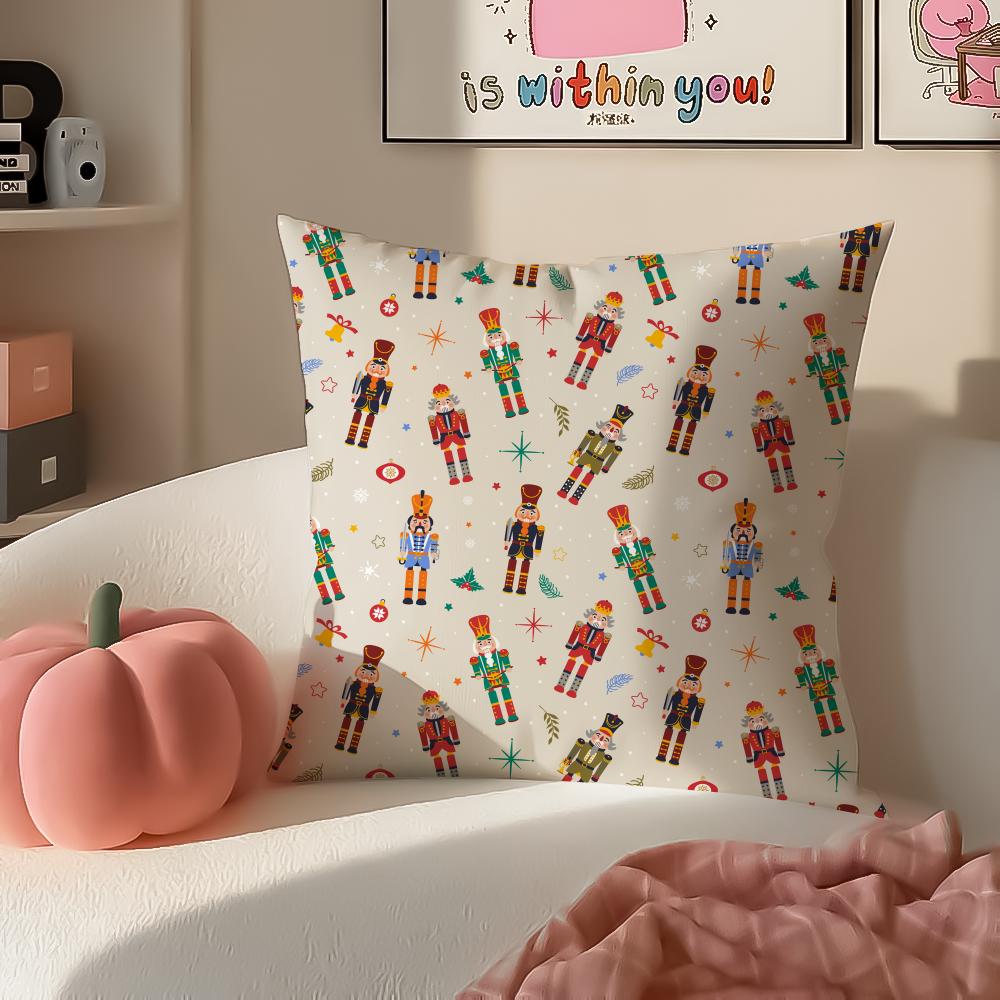 Festive Classic Nordic Toy NNutcracker Cushion Cover Pillowcase Short Plush Invisible Zipper Room Sofa Cushion Cover