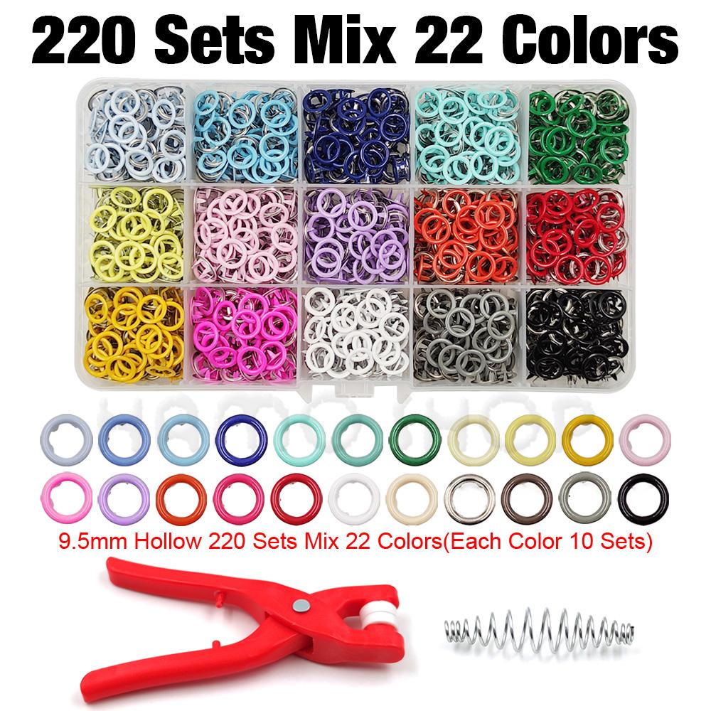 Botões de Pressão Metálicos de 9,5mm com Garras Sólidos/Vazados Botões de Pressão Tachas com Kits de Ferramentas de Alicate Para Costura de Roupas Bolsas Vestuário