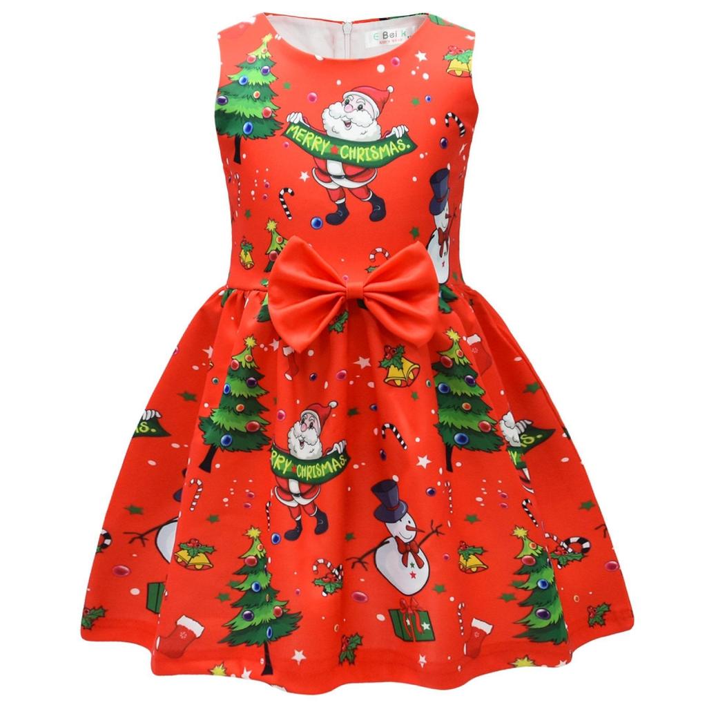 European And American Christmas Halloween Cute Princess Dress Bow 3D Digital Printing Girls Dress