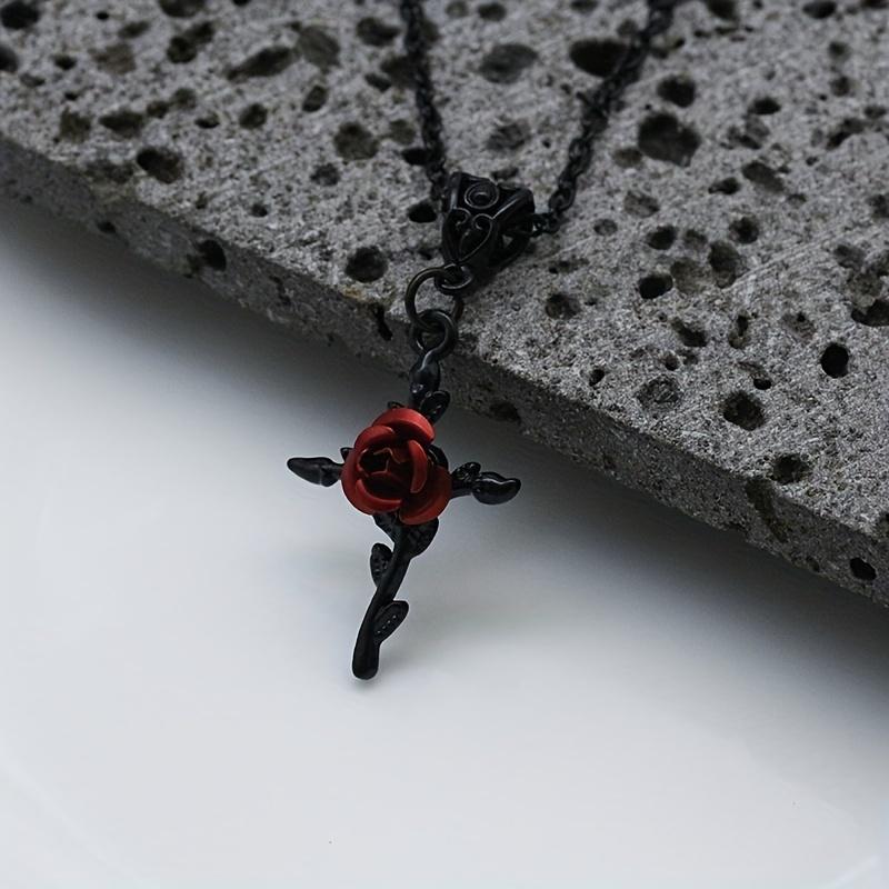 Black Rose Cross Pendant Gothic Simple Slender Neck Chain Festival Party Dress Up Necklace Women's Jewelry