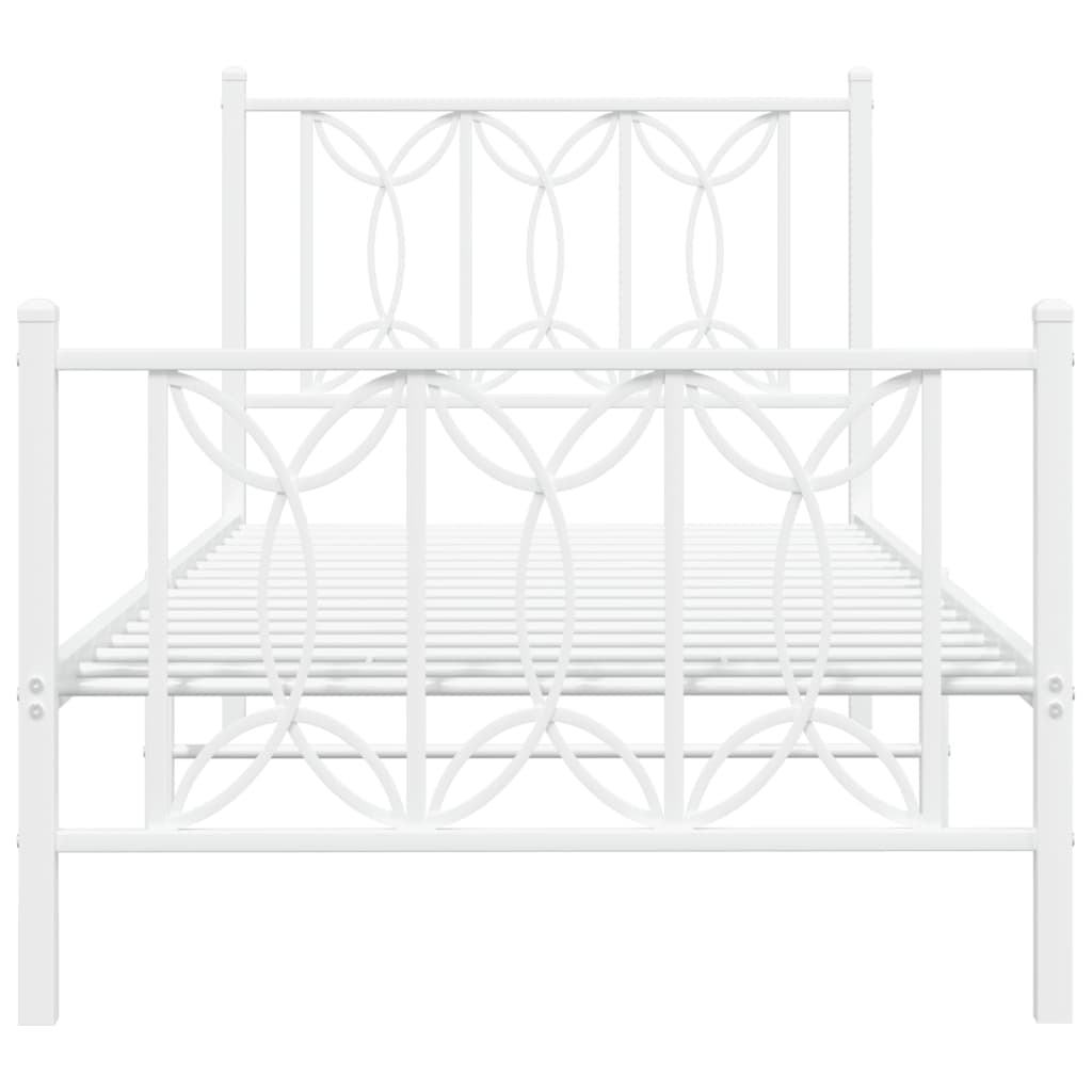 Metal Bed Frame with Headboard and Footboard White 75 X 190 Cm