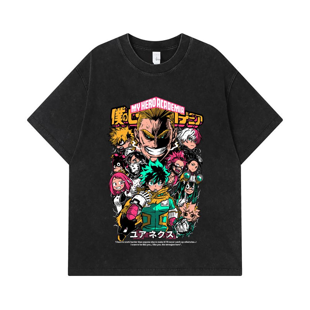 275 GSM Washed T-shirts 100% Cotton My Hero Academia V6 Print Unisex Heavy Cotton T Shirt