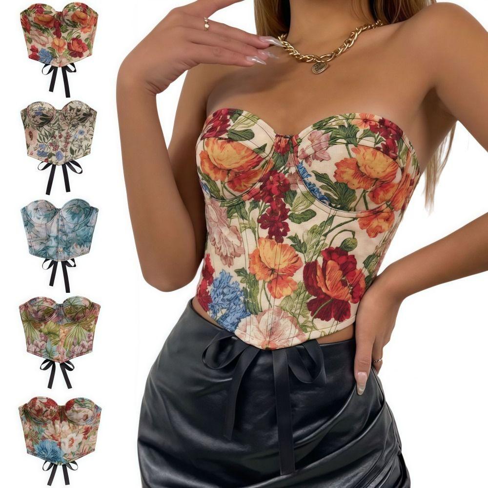 Off-shoulder Floral Underwired Corset Multi-Color Strapless Corset Top Daily Streetwear