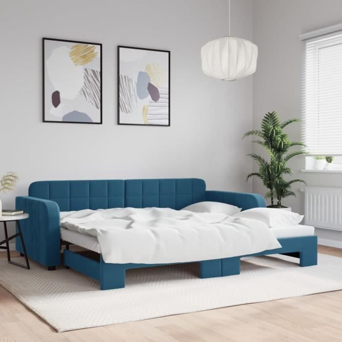 VidaXL Lit de jour avec lit gigogne bleu 90x200 cm velours 3196928