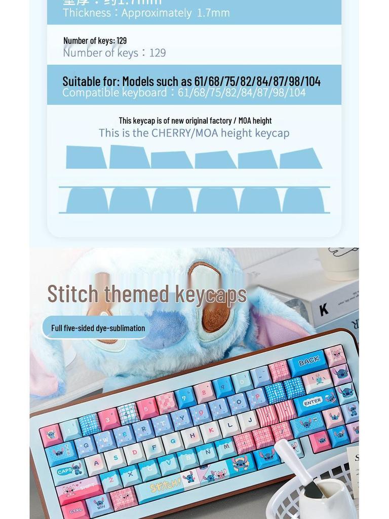 Stitch MOA Original Height PBT Dye-Sublimation Lilo & Stitch Mechanical Keyboard Full Keycap Set