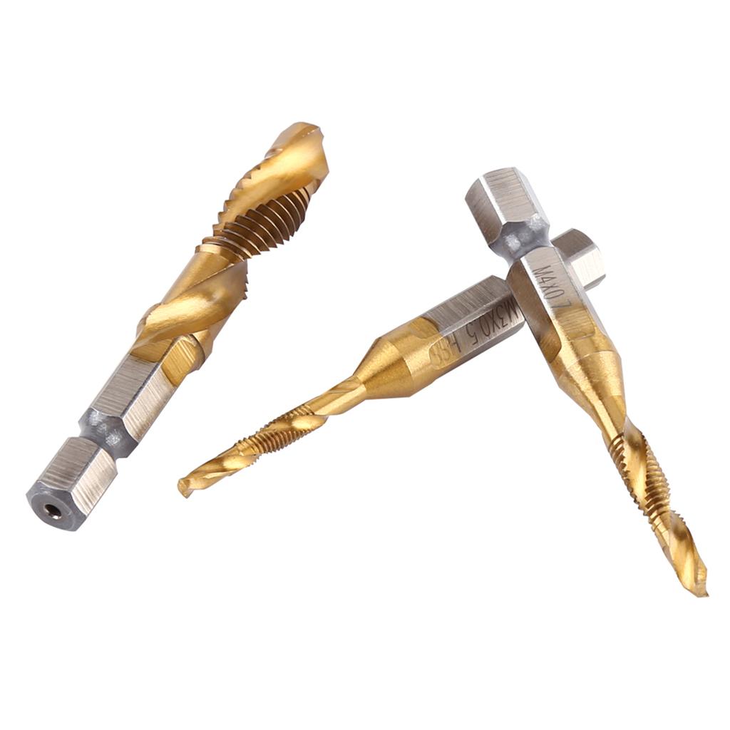 6pcs Metric Thread M3 M10 Titanium Coated HSS Drill and Tap Bits 1 4  Hex Shank
