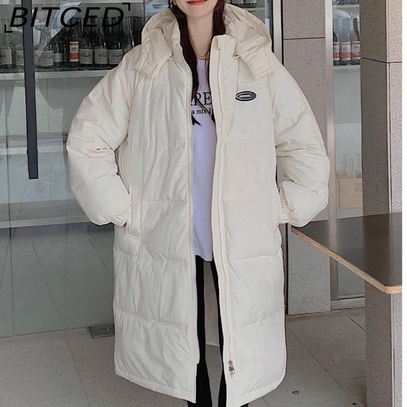 

BITCED Sporty Women s Jacket Fashionable Long Coat Below-the-Knee Loose Fit Thickened Warm Quilted Winter Coat S