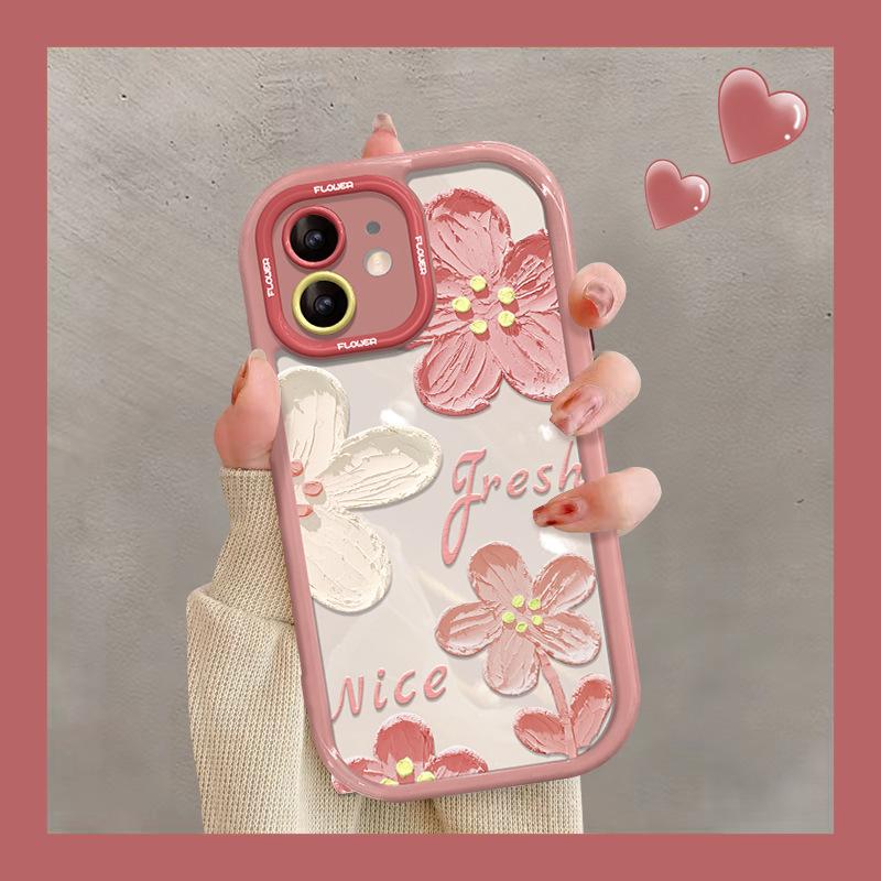 Applicable To Apple 15 Mobile Phone Case Iphone14pro Oil Painting Flowers 13 Transparent Anti-fall 12/11 Full-inclusive Lens for Women