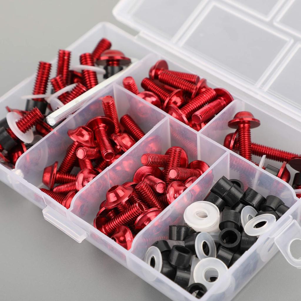 Bruce & Shark 158pcs Motorcycle Sportbike Windscreen Fairing Bolt Kit Fastener Clip Screw Set Red