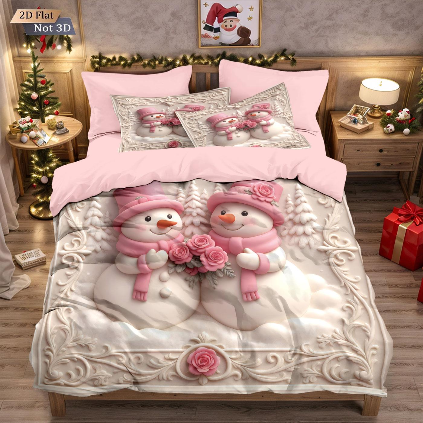 

3 предмета имитация рельефа рождественский снеговик принт бесшовный комплект пододеяльника разных размеров для спальни праздничное постельное белье украшение машинная стирка 135x200cm-EU-Single&set