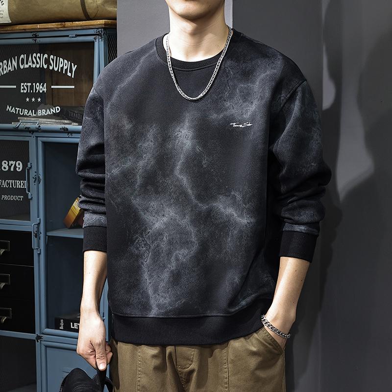 

Осенний тяжелый трендовый свитер Cloud Dye Wash, мужской американский свободный свитер большого размера с круглым вырезом 5XL чёрный