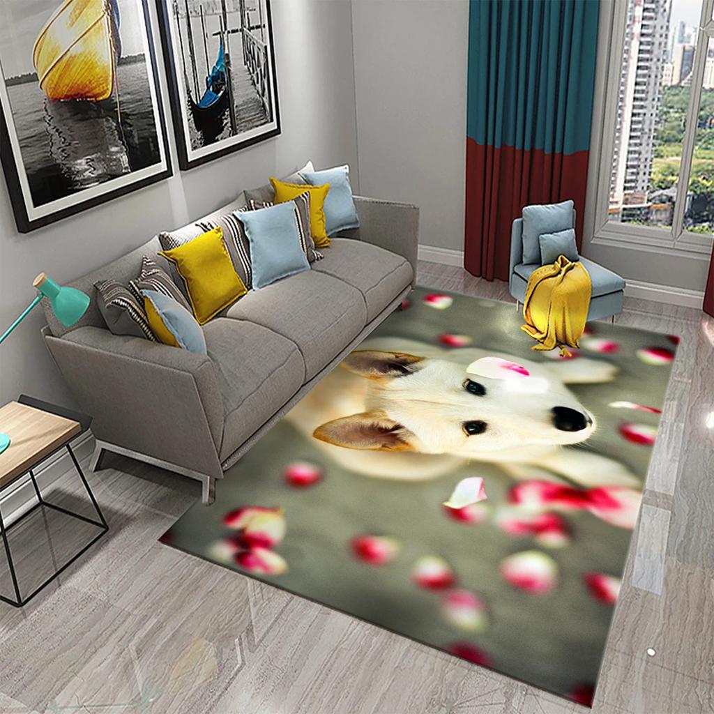 Hundefußabdruck Blumenmuster Teppich Süßer Welpe Blumenteppich Haustier Tier Rechteckige Bereichsteppiche für Erwachsene Yogamatten Wohnzimmer Dekoration Fußmatte
