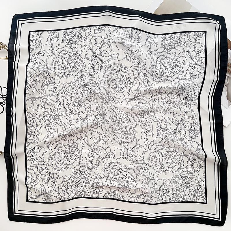 Spring and Summer New Silk Scarf Women's French Retro Small Square Scarf Temperament Flower Autumn Scarf Versatile Decorative Headband Scarf