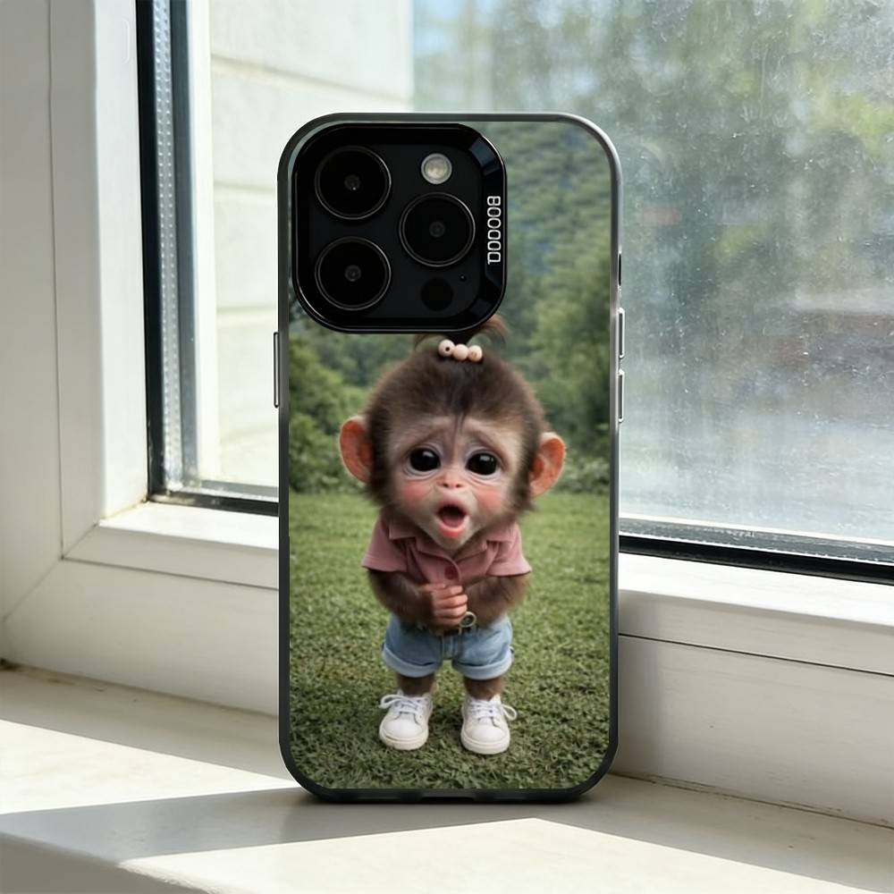 Funny Monkey M-Memes Phone Case For iPhone 17,16,15,14,13,12,11 Plus,Pro Max,XS,Colorful Silver Black Cover