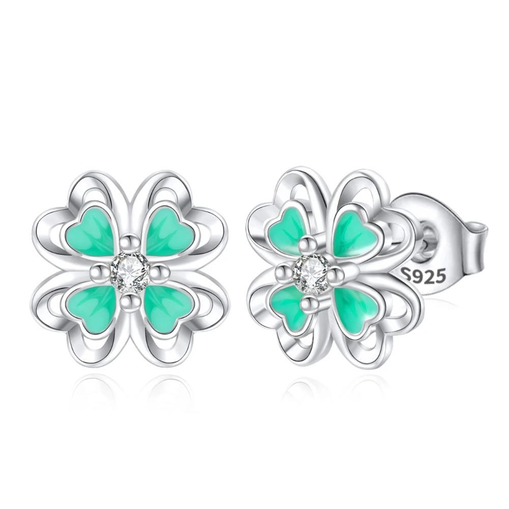 925 Silver Four Leaf Clover Pendant Green Lucky Charm Beads DIY Jewelry for Women Bracelet Making Diy
