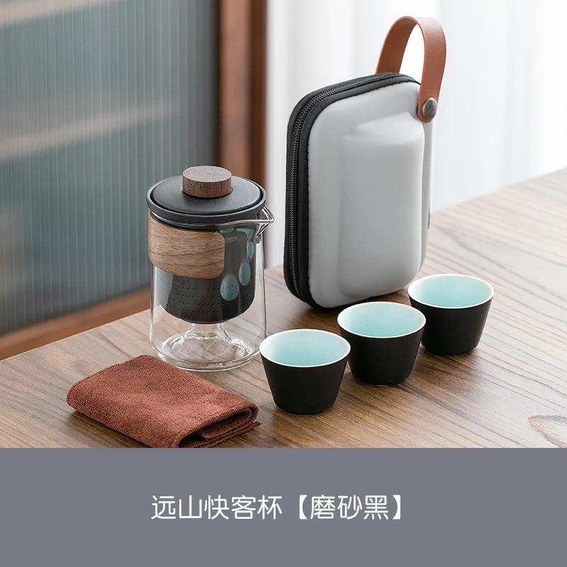 Portable Travel Tea Set Outdoor Ceramic Kung Fu Tea Set Glass Teas Making Tools Teas Infuser Teapot Tea Cup Teaware Sets