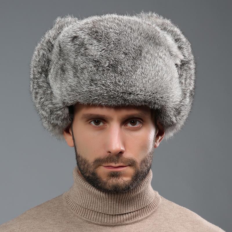 Men Trapper Hat Winter Russian Ushanka Hat with Faux Rabbit Fur Earflap Hat Windproof for Hunting Skiing