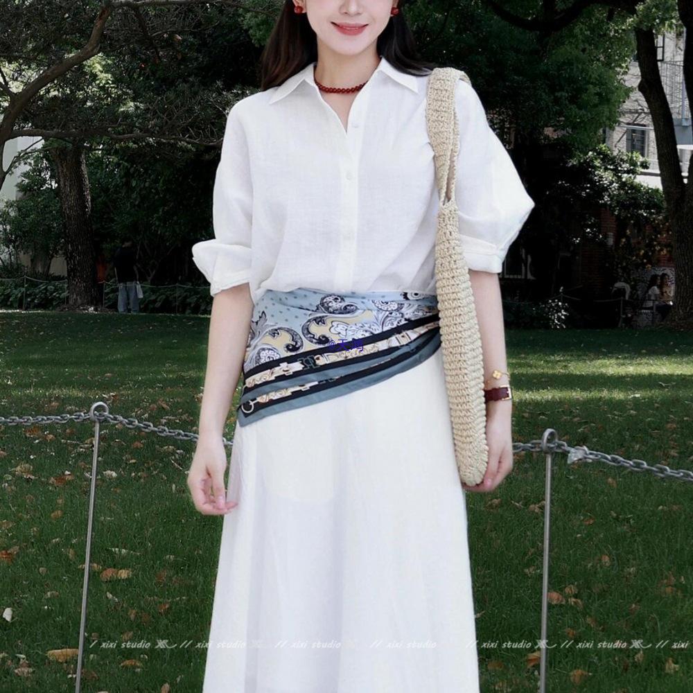 Vintage Blue Polka Dot Silk Scarf: Versatile Summer Accessory for Waist or Triangle Wear