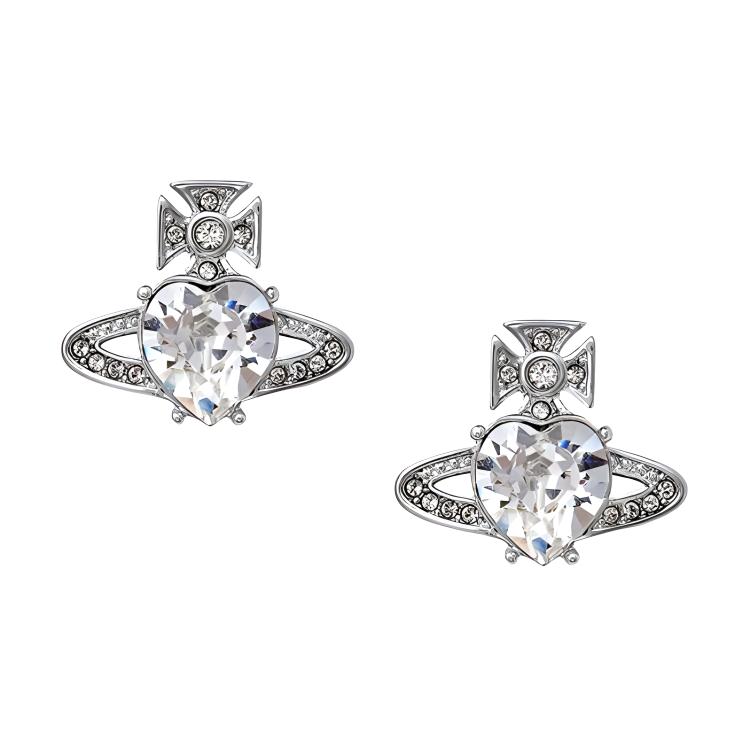 

Vivienne Westwood Ariella Crystal Heart Fashion Personality Trend Brass Cubic Zirconia Earrings Women earrings Silver 6201031T02P169P169 Box