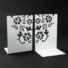 Compact Bookend 2PCS Metal Bookends, L-Shaped Reinforced Support Book Holder, with Non-Slip Large Capacity Holder Pads, Hollow Floral Design